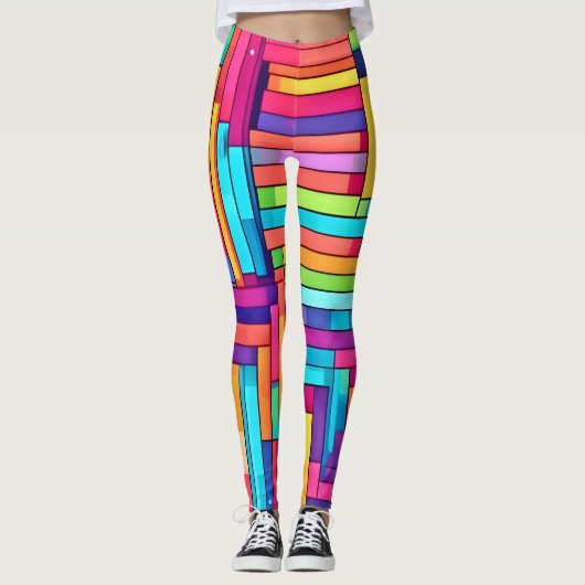 Neon Grid - Kleurrijk Abstract Mozaïek Leggings (Voorkant)