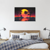 Neon Grid Palm Sunset Canvas Afdruk (Insitu (Slaapkamer))