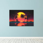 Neon Grid Palm Sunset Canvas Afdruk (Insitu (Houten vloer))