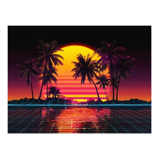 Neon Grid Palm Sunset Foto Afdruk (Voorkant)