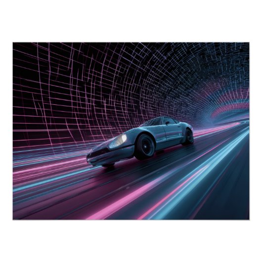 Neon Grid Racer in Futuristic Tunnel Perfect Poster (Voorkant)