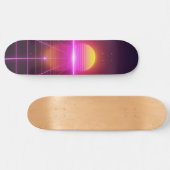 Neon Grid Zonsondergang Synthwave Skateboard (Horizontaal)