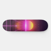 Neon Grid Zonsondergang Synthwave Skateboard (Horizontaal)