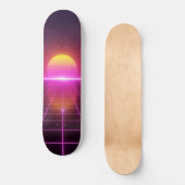 Neon Grid Zonsondergang Synthwave Skateboard (Voorkant)