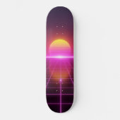 Neon Grid Zonsondergang Synthwave Skateboard (Voorkant)