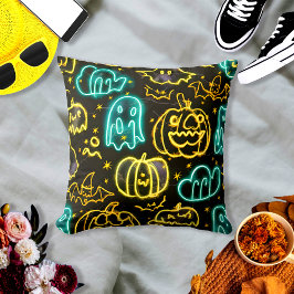 Neon Griezelig Halloween Geest Vleermuizen Pompoen Kussen