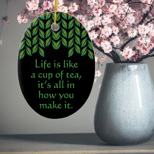 Neon groen blad - fractal kunst, Iers gezegde, Keramisch Ornament