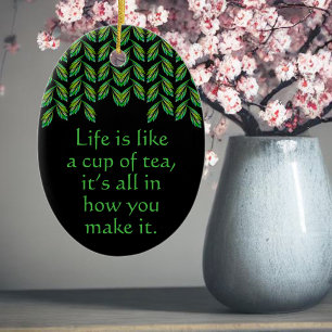 Neon groen blad - fractal kunst, Iers gezegde, Keramisch Ornament