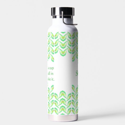 Neon groen blad - fractal kunst, Iers gezegde, Waterfles (Links)