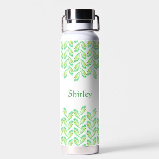 Neon groen blad - fractal kunst, Iers gezegde, Waterfles (Achterkant)