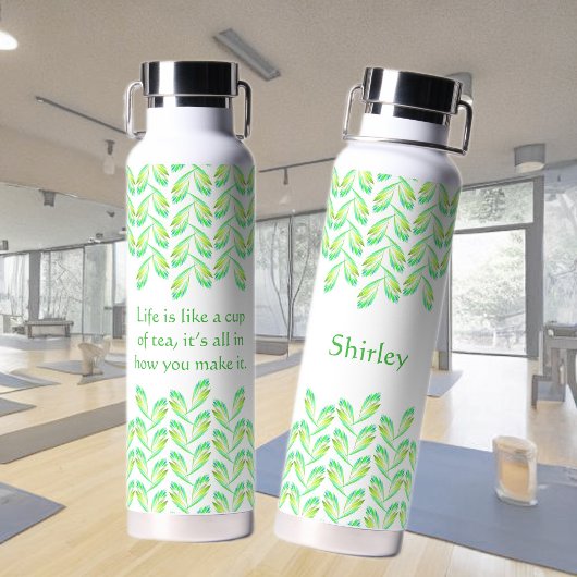 Neon groen blad - fractal kunst, Iers gezegde, Waterfles