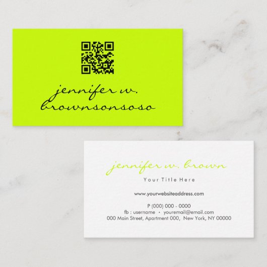 Neon groen eenvoudige QR-code Visitekaartje (Voorkant / Achterkant)
