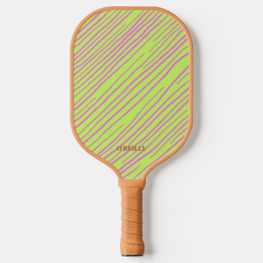Neon Groen en Bruin Modern Monogram Pickleball Paddle (Voorkant)