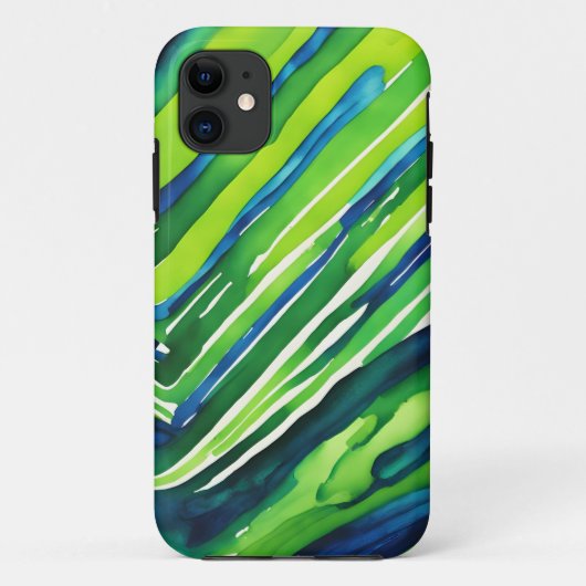 Neon Groen en Donkerblauwe Strepen Kunst Case-Mate iPhone Case (Achterkant)