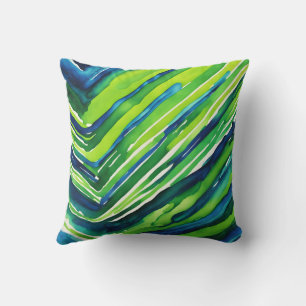 Neon Groen en Donkerblauwe Strepen Kunst Kussen