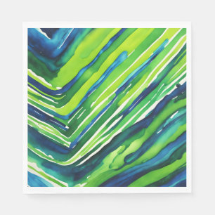 Neon Groen en Donkerblauwe Strepen Kunst Servet