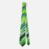 Neon Groen en Donkerblauwe Strepen Kunst Stropdas (Voorkant)