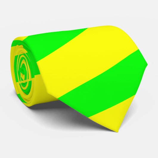 Neon Groen en Geel Gestreept Stropdas (Dikke Strep (Opgerold)