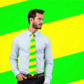 Neon Groen en Geel Gestreept Stropdas (Dikke Strep