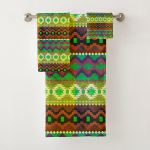 Neon Groen en oranje aztec-patroon Bad Handdoek