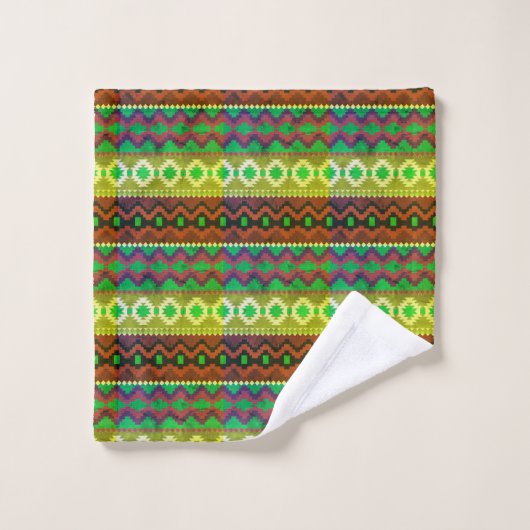 Neon Groen en oranje aztec-patroon Bad Handdoek (Wasdoekje)