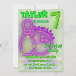 Neon Groen en Paarse Kinder Bowling Verjaardagsfee Kaart