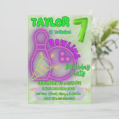 Neon Groen en Paarse Kinder Bowling Verjaardagsfee Kaart (Staand voorkant)