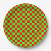 Neon Groen en Rood Geruite Checkerboard  Papieren Bordje (Voorkant)