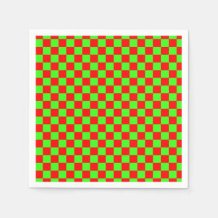 Neon Groen en Rood Geruite Checkerboard  Servet