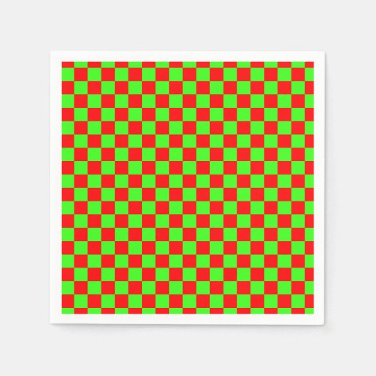 Neon Groen en Rood Geruite Checkerboard  Servet (Voorkant)