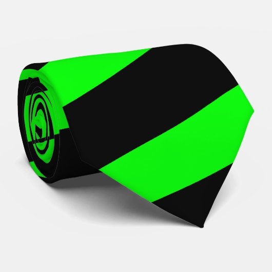 Neon Groen en Zwart Gestreept Stropdas (Dikke Stre (Opgerold)