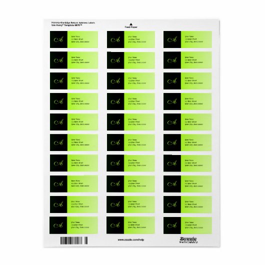 Neon Groen en Zwart Monogram Adresetiketten Etiket (Full Sheet)