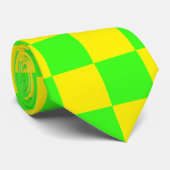 Neon Groen Geel Geruit Schaakbord  Stropdas (Opgerold)