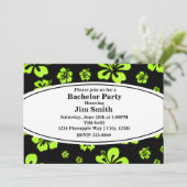 Neon Groen Geel Hibiscus Bloemen Zwart Uitnodiging (Staand voorkant)