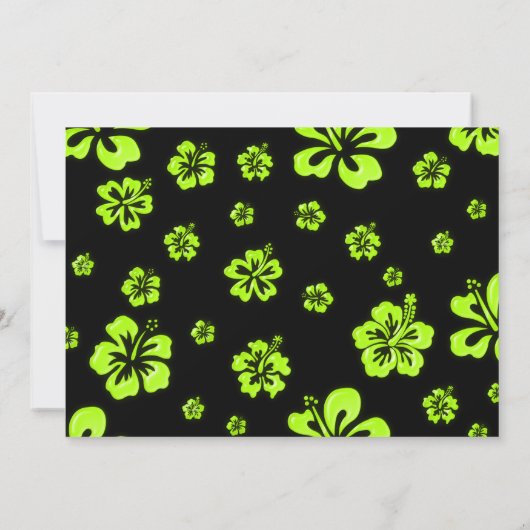 Neon Groen Geel Hibiscus Bloemen Zwart Uitnodiging (Achterkant)