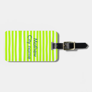 Neon groen geel retro strepen voeg naam stad toe bagagelabel