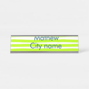 Neon groen geel retro strepen voeg naam stad toe bureau naambordje