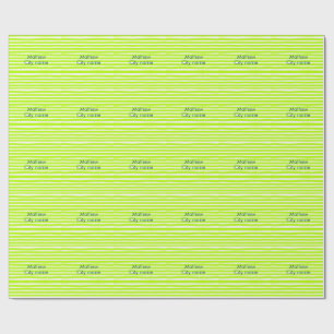 Neon groen geel retro strepen voeg naam stad toe cadeaupapier