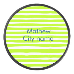 Neon groen geel retro strepen voeg naam stad toe hockey puck