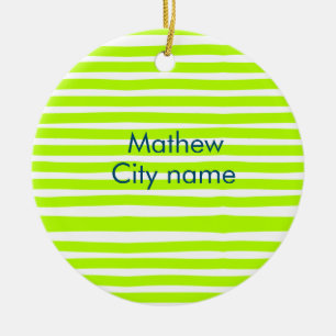 Neon groen geel retro strepen voeg naam stad toe keramisch ornament