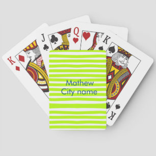 Neon groen geel retro strepen voeg naam stad toe pokerkaarten