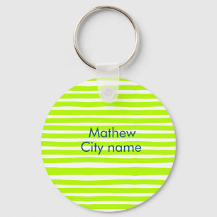 Neon groen geel retro strepen voeg naam stad toe sleutelhanger