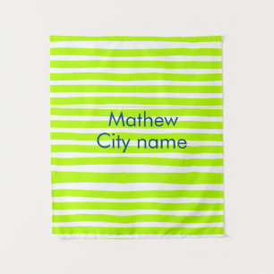 Neon groen geel retro strepen voeg naam stad toe wandkleed