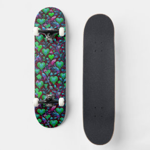 Neon Groen Hart en Paarse Bloemen Persoonlijk Skateboard