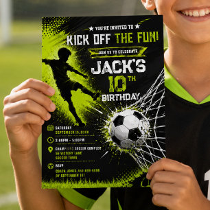 Neon Groen Kick Off the Fun Voetbal Verjaardagsfee Kaart