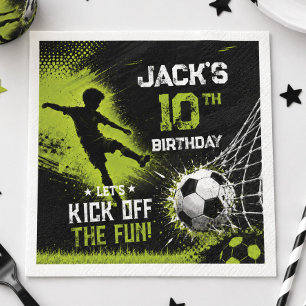 Neon Groen Kick Off the Fun Voetbal Verjaardagsfee Servet