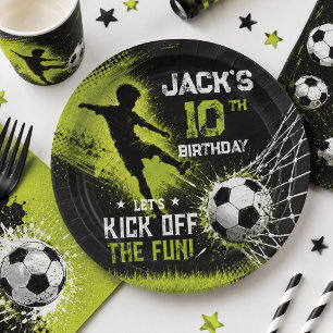 Neon Groen Kicken we de Fun Soccer Verjaardagsfees Papieren Bordje