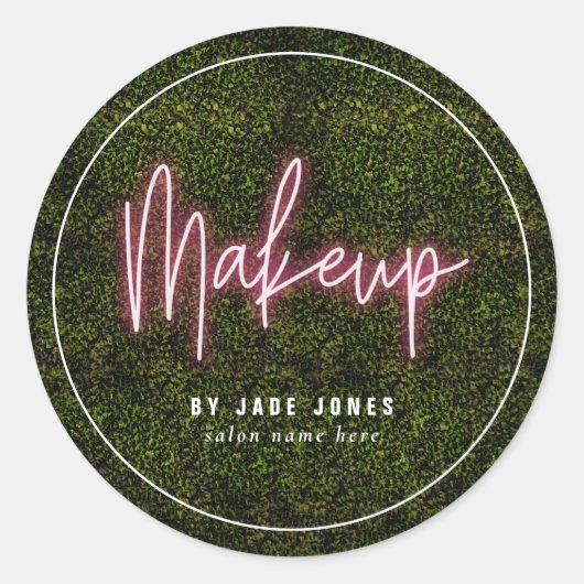 Neon groen make-up kunstenaar zakelijke cosmetoloo ronde sticker (Voorkant)