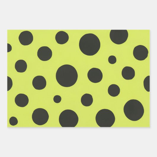 Neon Groen met Zwarte Polka Dots Waterverf Inpakpapier Vel (Voorkant)