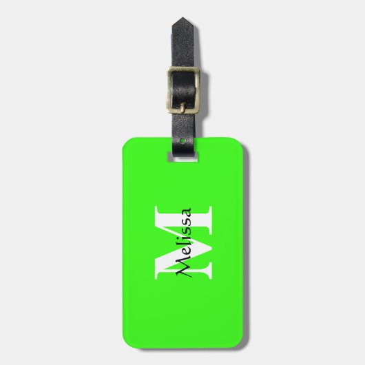 Neon Groen Monogram Aangepaste Naam Gift Favor Cla Bagagelabel (Voorkant verticaal)